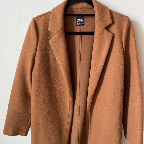 Zara Camel Lapel Coat Size M - Picture 2 of 5